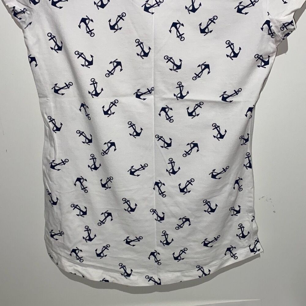 Cable & Gauge Womens Navy Anchor Print V-Neck Short Sleeve T-Shirt White Small - Picture 6 of 7